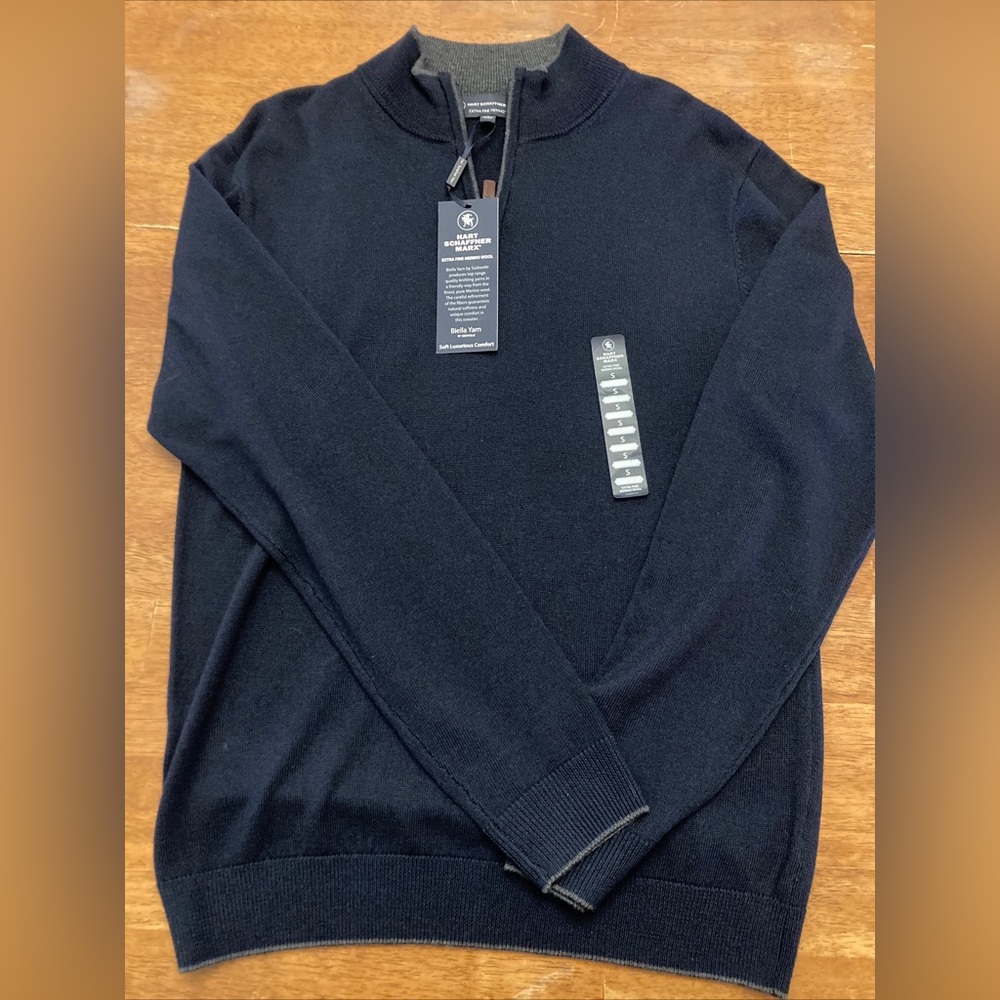 Hart Schaffner Marx Merino wool sweater pull over quarter zip blue NWT